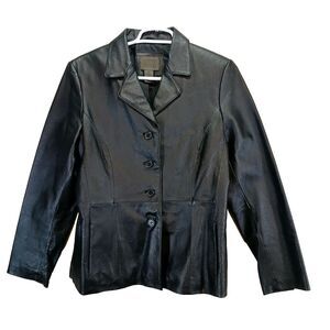 John Paul Richard Uniform Petite Leather Jacket Womens Size 10 Button‎ Black